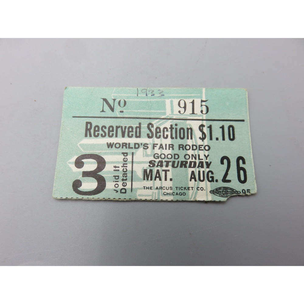 Vintage 1933 Chicago Worlds Fair Rodeo Ticket Stub Aug 26 Century of Progress